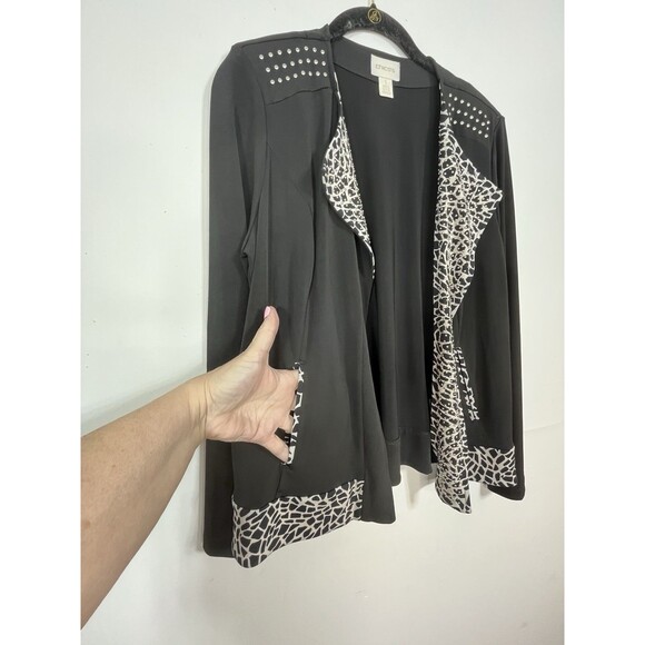 Chicos Cheetah Print Animal Stud Y2k Cardigan Blazer blouse 1 Top M 6 8 - Picture 5 of 10